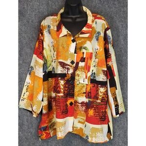 Ali Miles 3X Art to Wear‎ Jacket Button Front Collared Multicolor Abstract